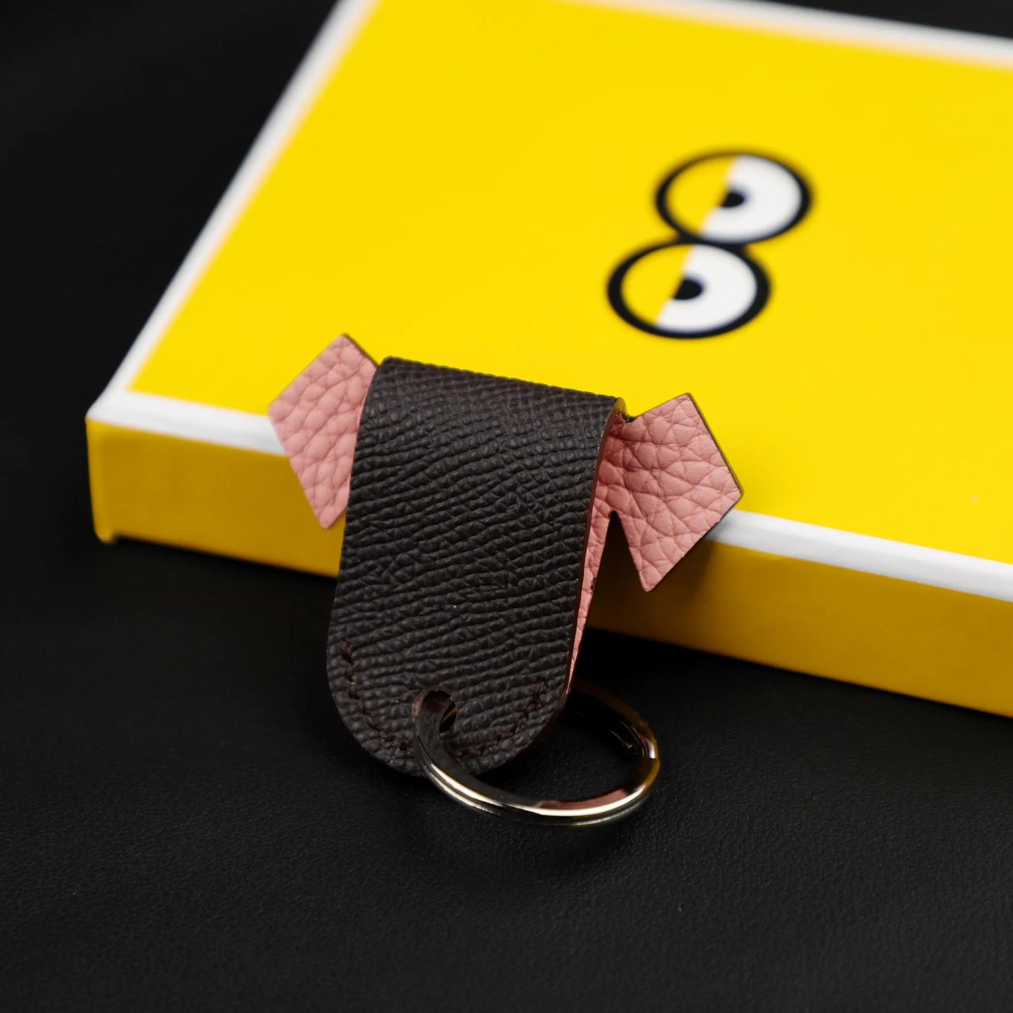 Petit H Key Ring,Real Leather Key ring in calfskin with palladium plated brass ring, Fashion goods and accessories