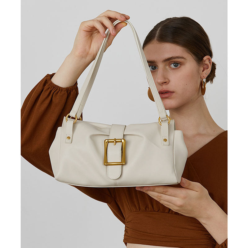 Women’s Genuine Leather Buckle Slouchy Baguete Bags image 3
