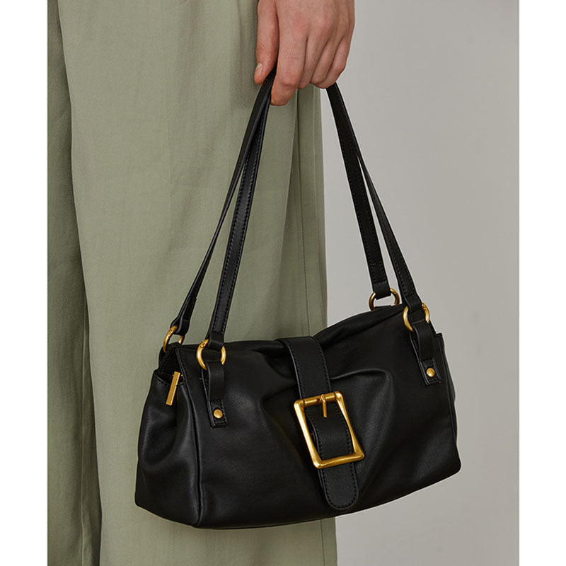 Women’s Genuine Leather Buckle Slouchy Baguete Bags image 5