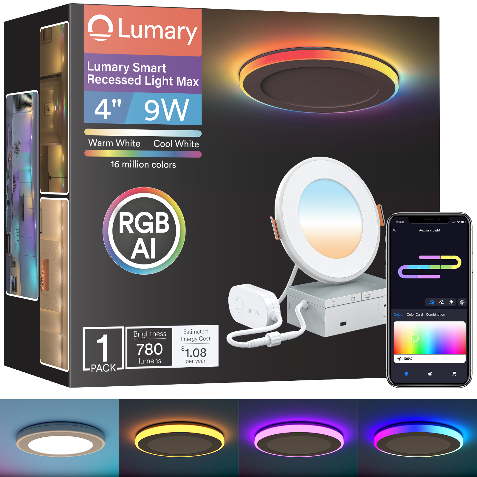 Lumary Smart RGBAI Recessed Light with Gradient Auxiliary Night Light