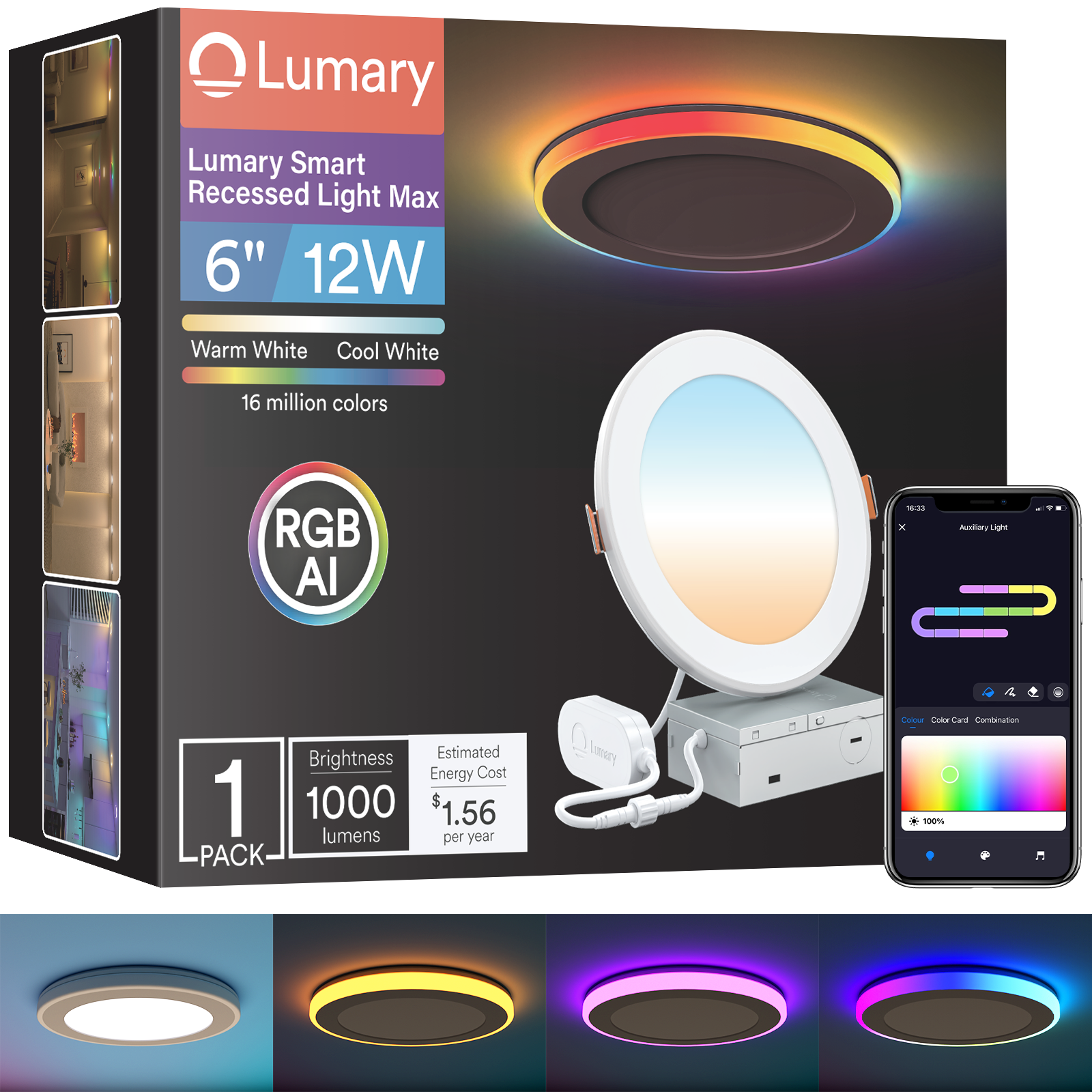 Lumary Smart RGBAI Recessed Light with Gradient Auxiliary Night Light