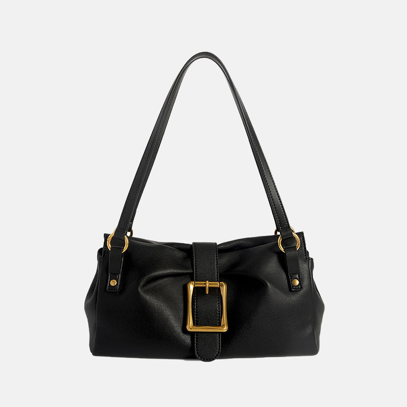 Women’s Genuine Leather Buckle Slouchy Baguete Bags image 4