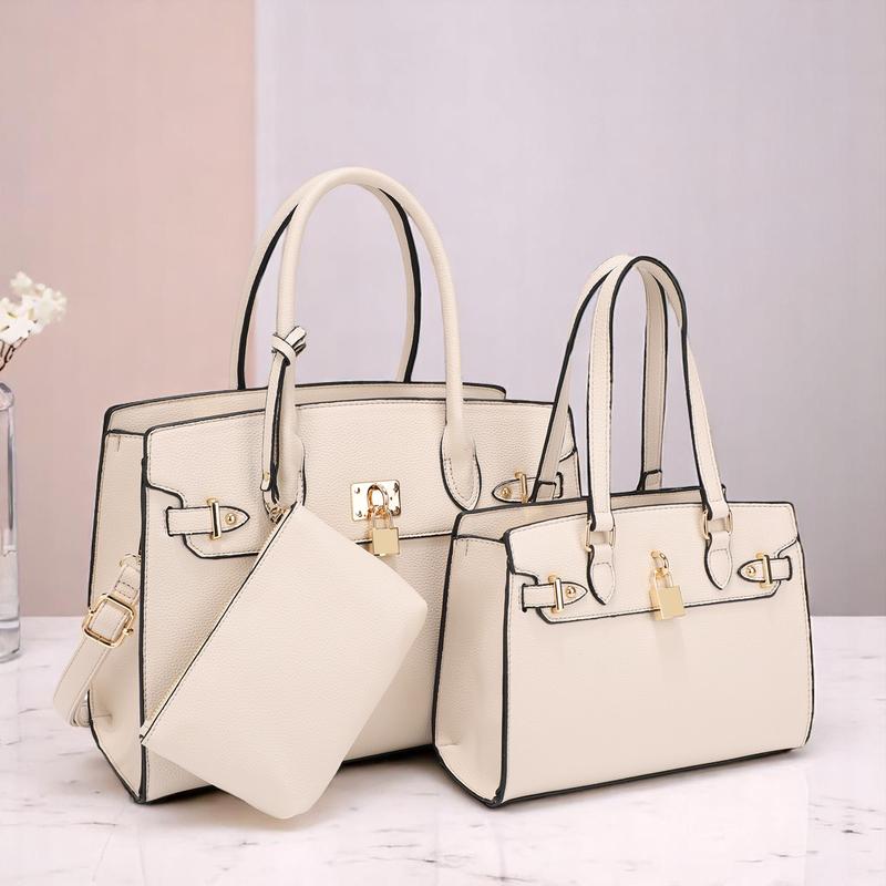 3-Piece Vegan Leather Handbag Set, Fashion Tote Bag with Crossbody Bag and Extra Pouch, Women's Musthave Bag for Fall, Winter and Holiday